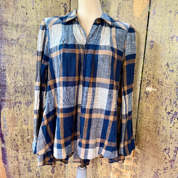 Free People Size XS Peppy In Plaid Ruffle Button Plaid Shirt - Picture 1 of 5